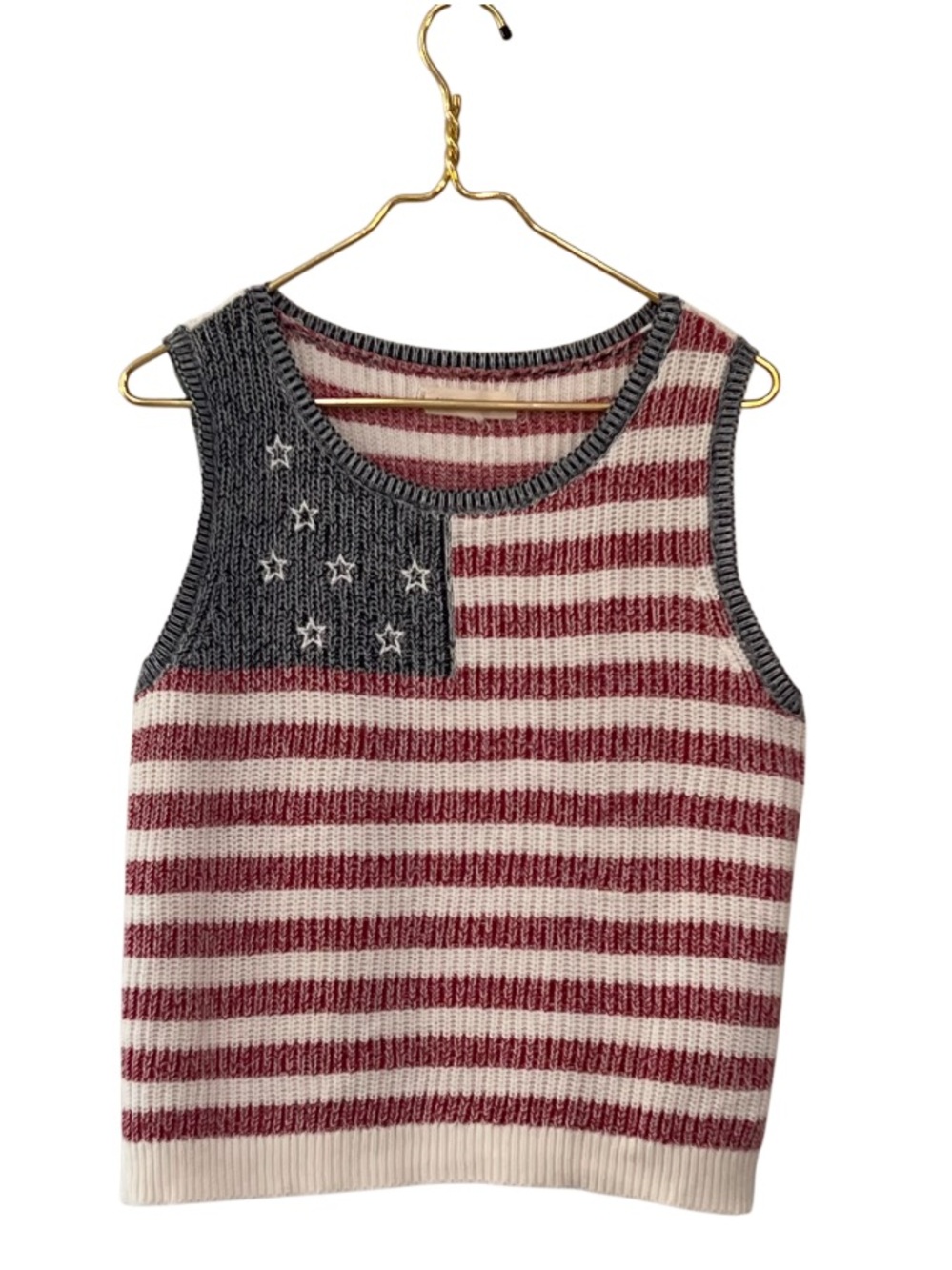 Lucky Brand American Flag Sleeveless Sweater Tank Red White Blue - Picture 3 of 10
